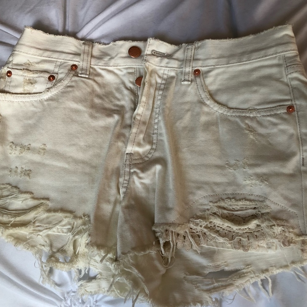 Cropped White Denim Shorts
